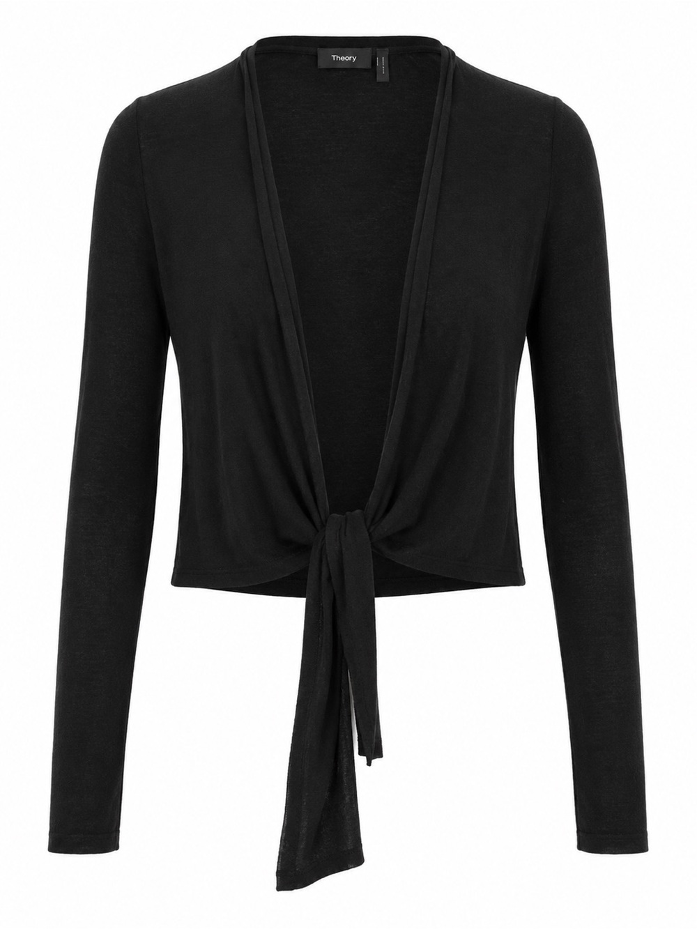 Theory Black Linen Tie-Front Cardigan Wrap Style Long Sleeve Womens